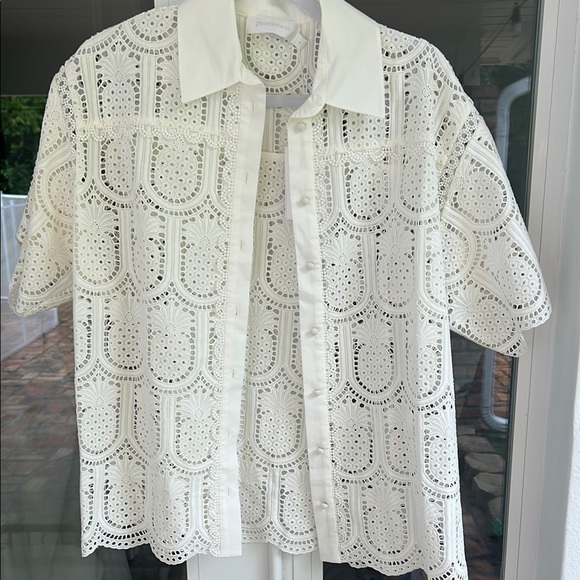 White Eyelet Button-Up Shirt - Picture 1 of 7